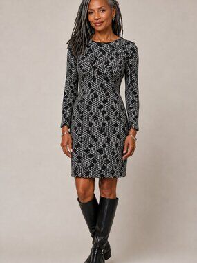 Vince Camuto Black and Silver Long Sleeve Bodycon Dress